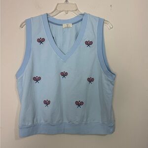 T. La for Anthropologie V- neck Sleeveless Sweatshirt Light Blue Tennis Size XL
